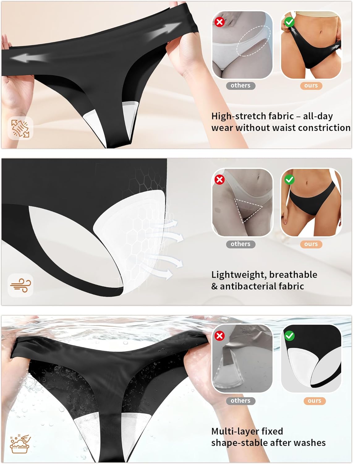 PoseFree Seamless Thong with Modesty Liner - Front Padded No Show Panty for Yoga Leggings - Image 5