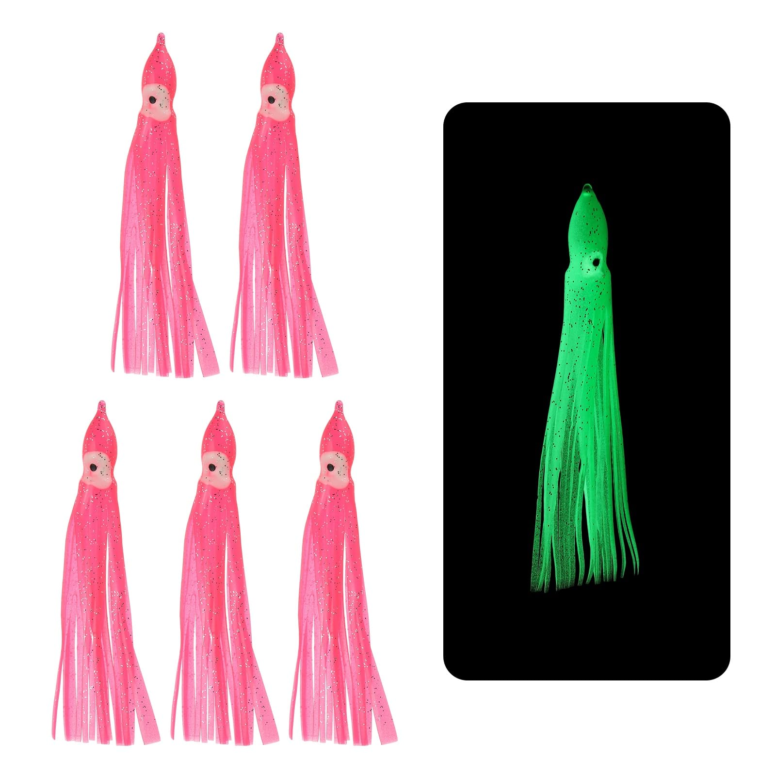YELARXI Fishing Squid Skirts Soft Plastic Trolling Lures, 12cm/5 Inch Fit for Bass Trout Salmon Saltwater Fishing Bait (5Pcs, Pink)
