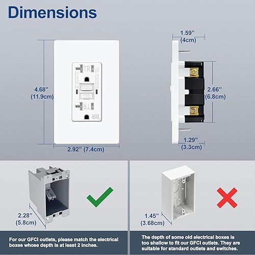 Miniatura 5 de ELECTECK Paquete de 10 salidas GFCI de 20 amperios, a prueba de clima al aire libre (WR), receptáculos GFI de autoprueba con indicador LED,