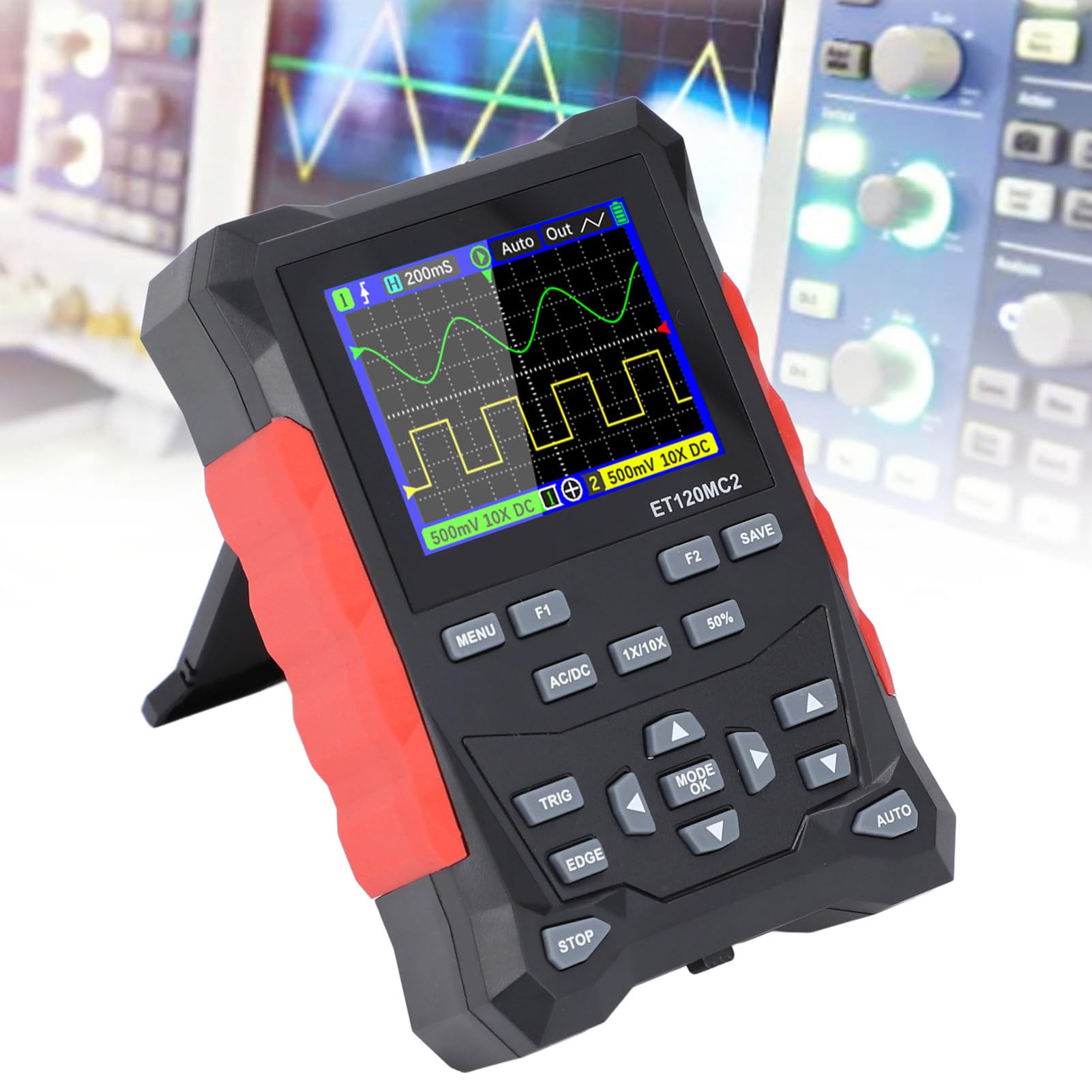 Oscilloscopio Portatile 120MHz 2 500MSA/S Oscilloscopio con Schermo TFT 2,4 Pollici per la Ricerca Scientifica Materiale ABS Portatile