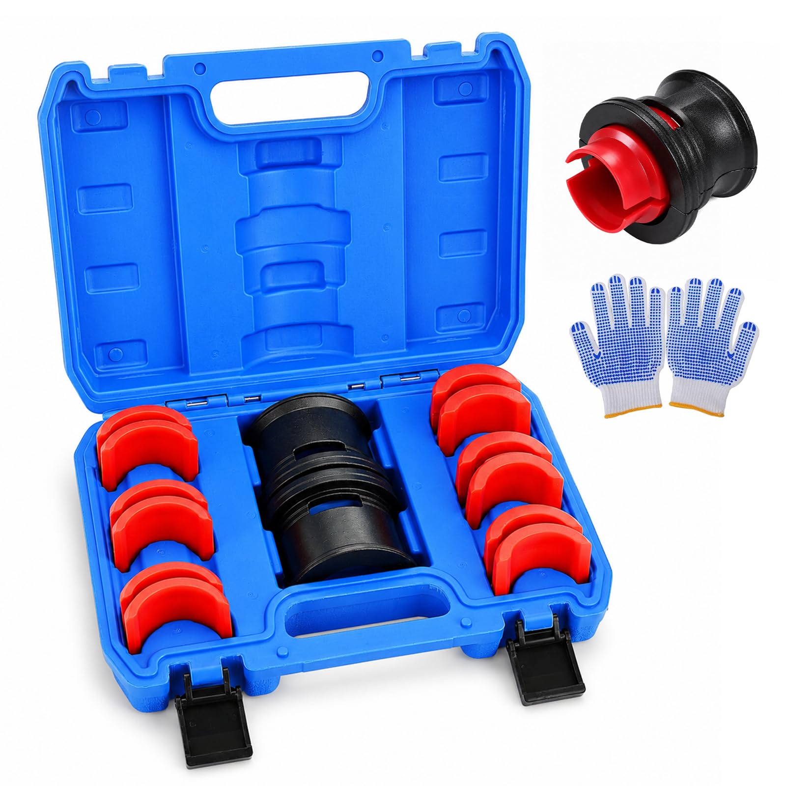 Controlador Sello Horquilla 35-50mm para Motocicleta, Herramienta de Instalación de Retenes de Horquilla con 6 Adaptadores de Plástico para Horquillas Delanteras Convencionales e Invertidas