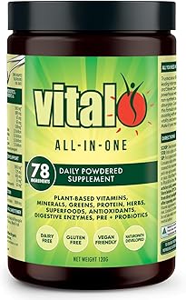 All in One Daily Health Supplement 120GM | Vital Greens, Vegan, 70 Vital Ingredients - Vitamins, Minerals, Greens, Cultures, Digestive Enzymes, Vegetables
