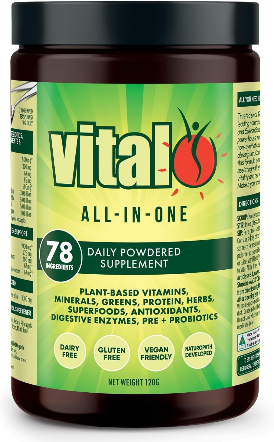 – All in One Daily Health Supplement 120GM | Vital Greens, Vegan, 70 Vital Ingredients - Vitamins, Minerals, Greens, Cultures, Digestive Enzymes, Vegetables