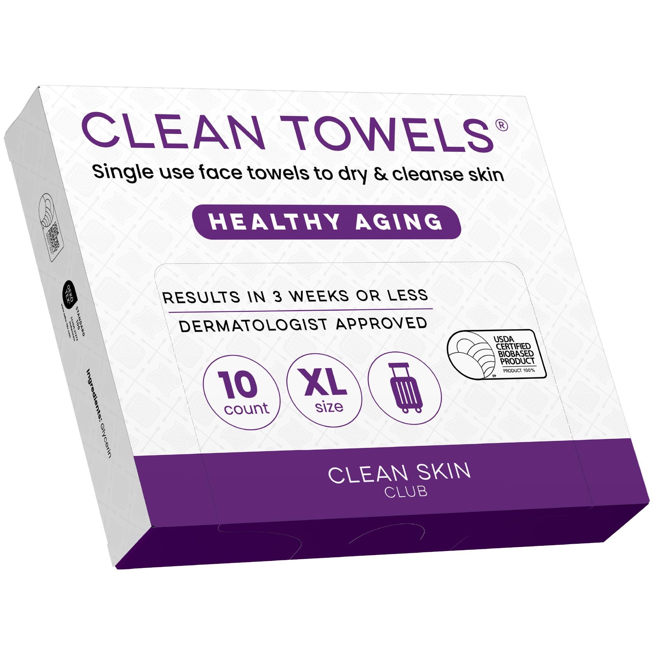 Healthy Aging Clean Towels® XL, Travel Pack, Smooths Fine Lines Wrinkles & Texture, Disposable Face Towels, Anti-Aging Dry Wipes, TSA-Approved Travel Essential, 10 Ct