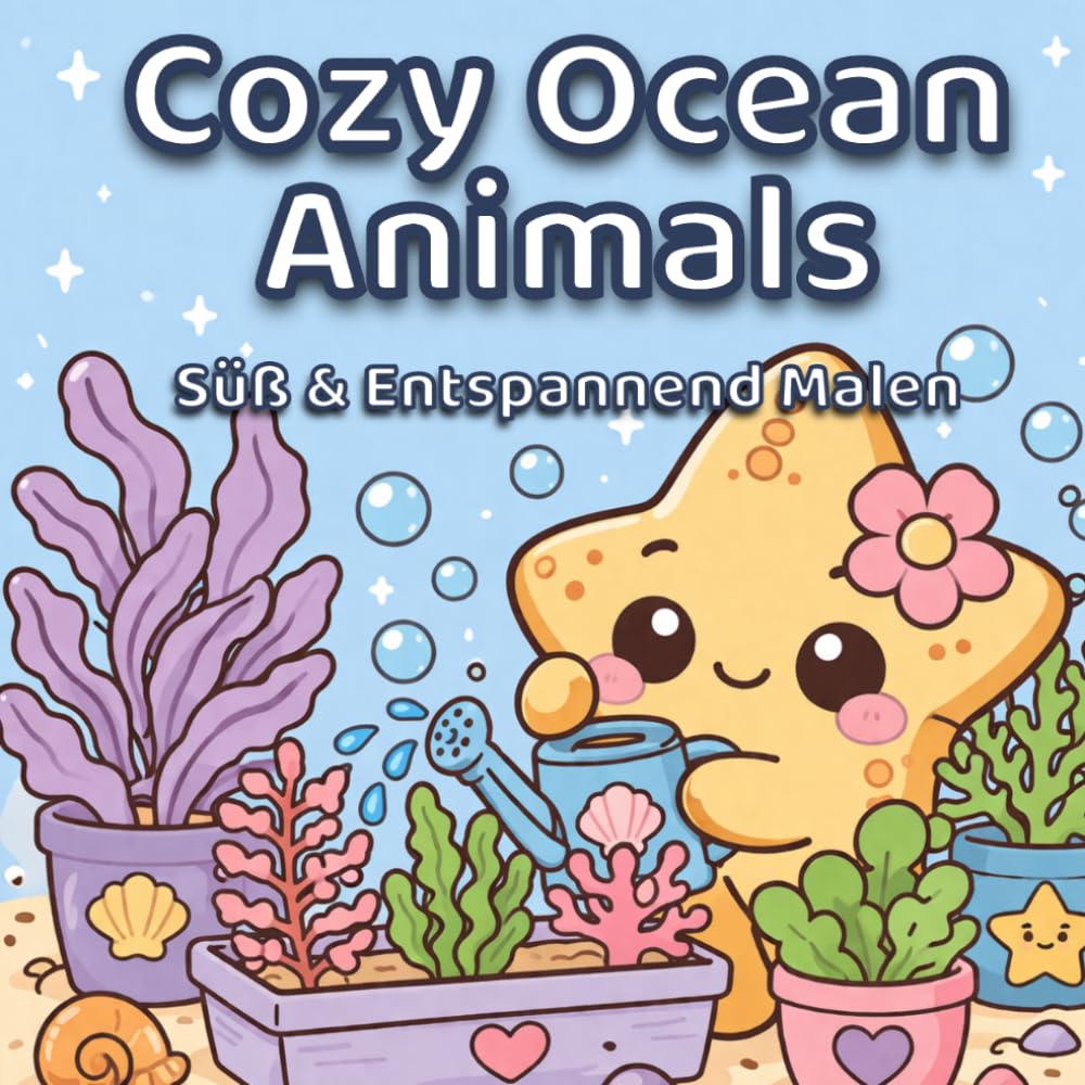 Cozy Ocean Animals: Malbuch für Erwachsene & Jugendliche |: Süße Kawaii Meereswelt, Entspannende Anti-Stress Motive, Einfaches Ausmalen mit klaren Linien (Cozy Tier Momente)