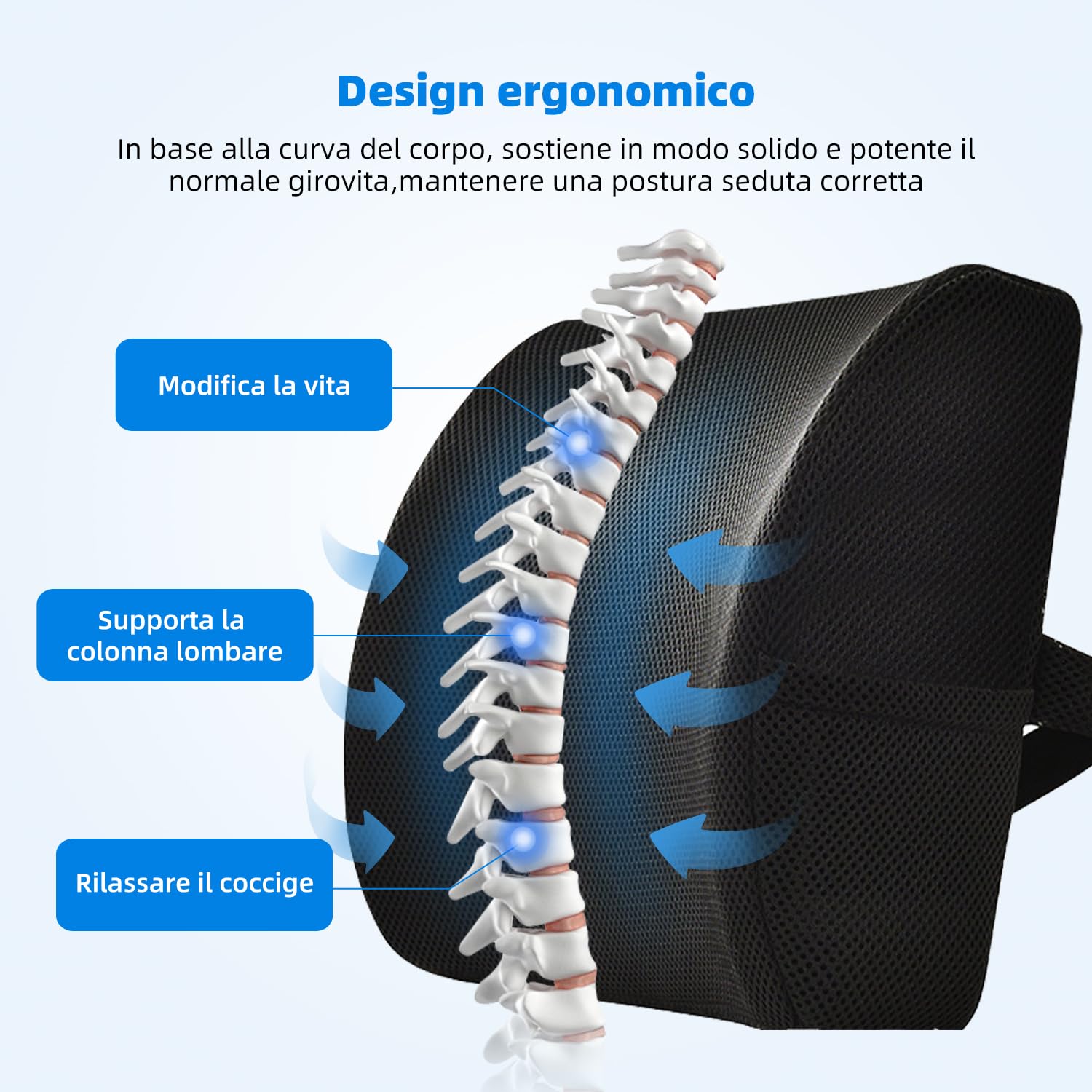 Cuscino lombare ergonomico, Cuscino sedia memory foam, Cuscino lombare sedia ufficio, Cuscino lombare auto, Cuscino lombare per chi soffre di sciatica，Rete rimovibile，Portapacchi regolabile