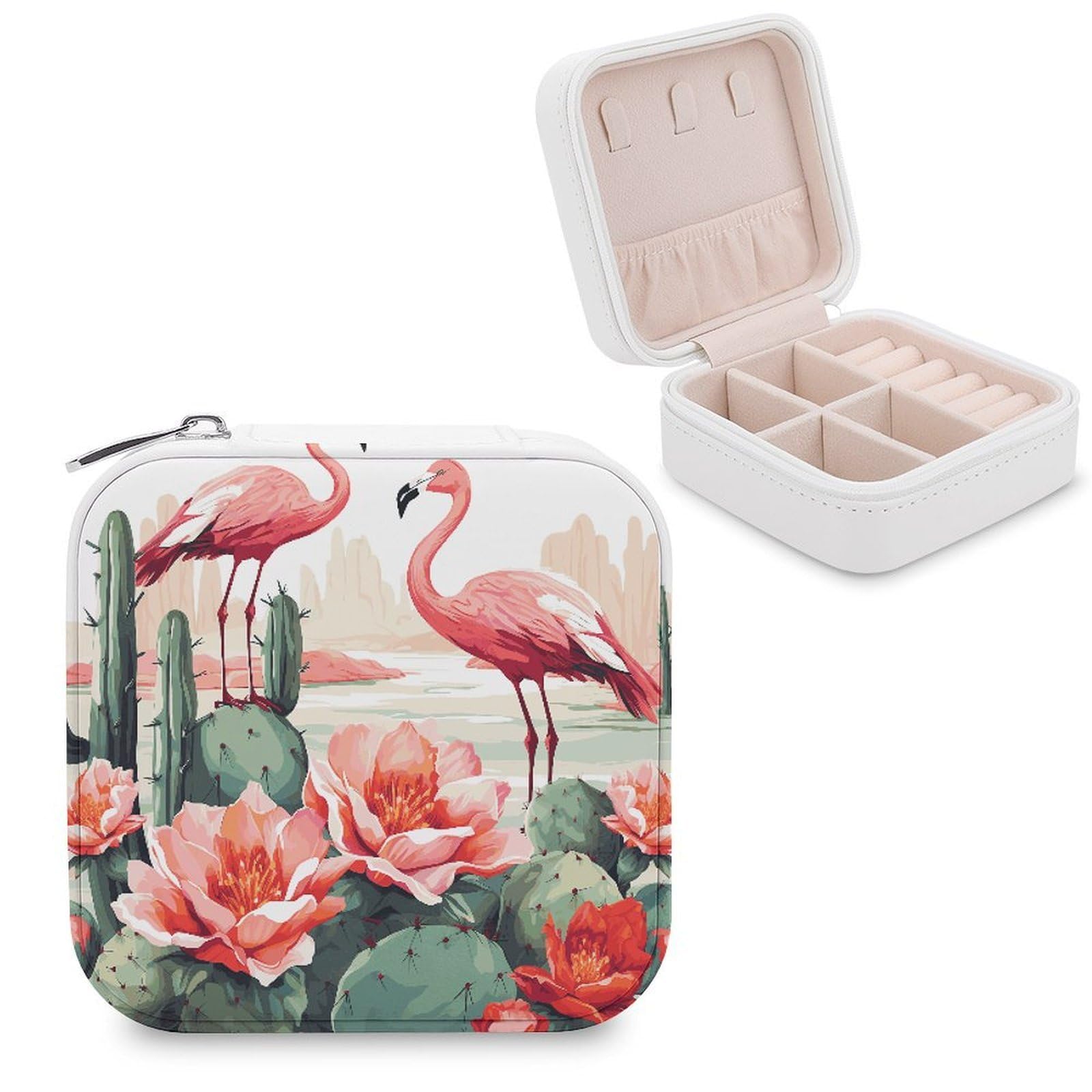 VstaDank Cactus Flamingo Rose Flowers Jewelry Box for Women Custom Travel Jewelry Case Personalized Travel Jewelry Boxes Small Portable Jewelry Organizer Box for Rings Necklaces Bracelets Earring