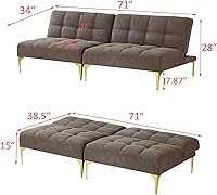 Vista 2 de Sofá cama convertible, sofá cama moderno con respaldo ajustable, patas de metal, sofá biplaza tapizado plegable, sofá seccional, asiento de espuma