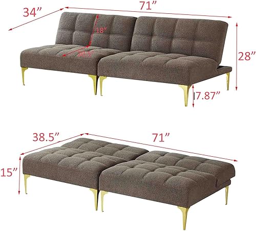 Miniatura 2 de Sofá cama convertible, sofá cama moderno con respaldo ajustable, patas de metal, sofá biplaza tapizado plegable, sofá seccional, asiento de espuma