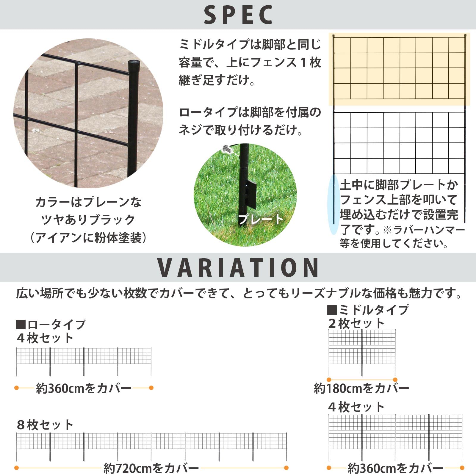 Amazon | ガーデンガーデン アイアンミドルフェンス【スクエア