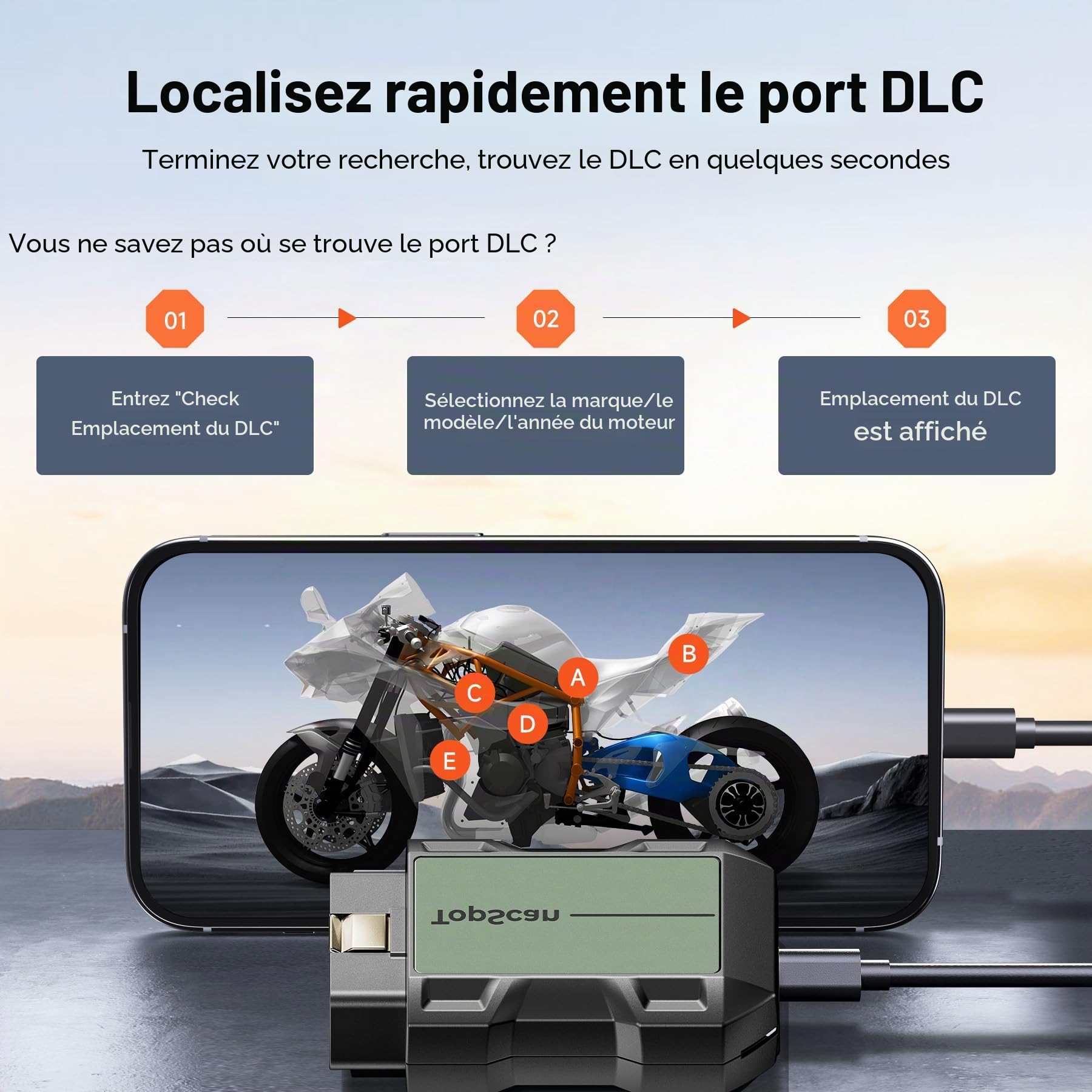 TOPDON TopScan Moto Outil de Diagnostic OBD2 pour Moto, Lecteur de Code OBD2 sans Fil Compatible avec Harley/Ducati/BMW/Kawasaki/Suzuki/Yamaha/Honda, Tous Les systèmes de Moto,Réinitialisation