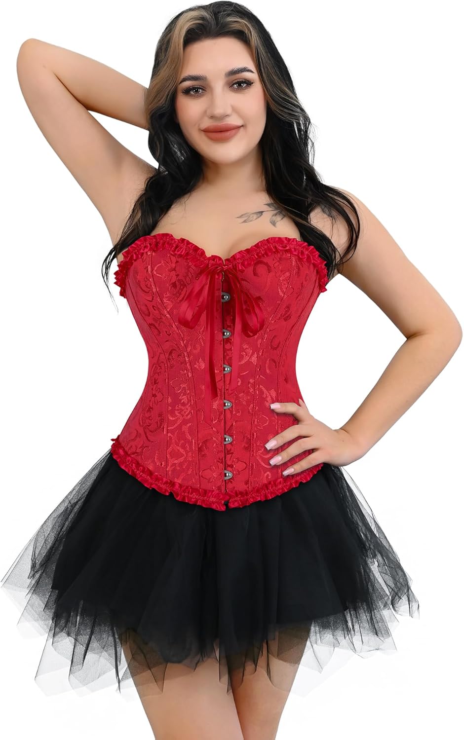 frawirshau Women's Lace Up Boned Overbust Corset Bustier Lingerie Bodyshaper Top - Image 5