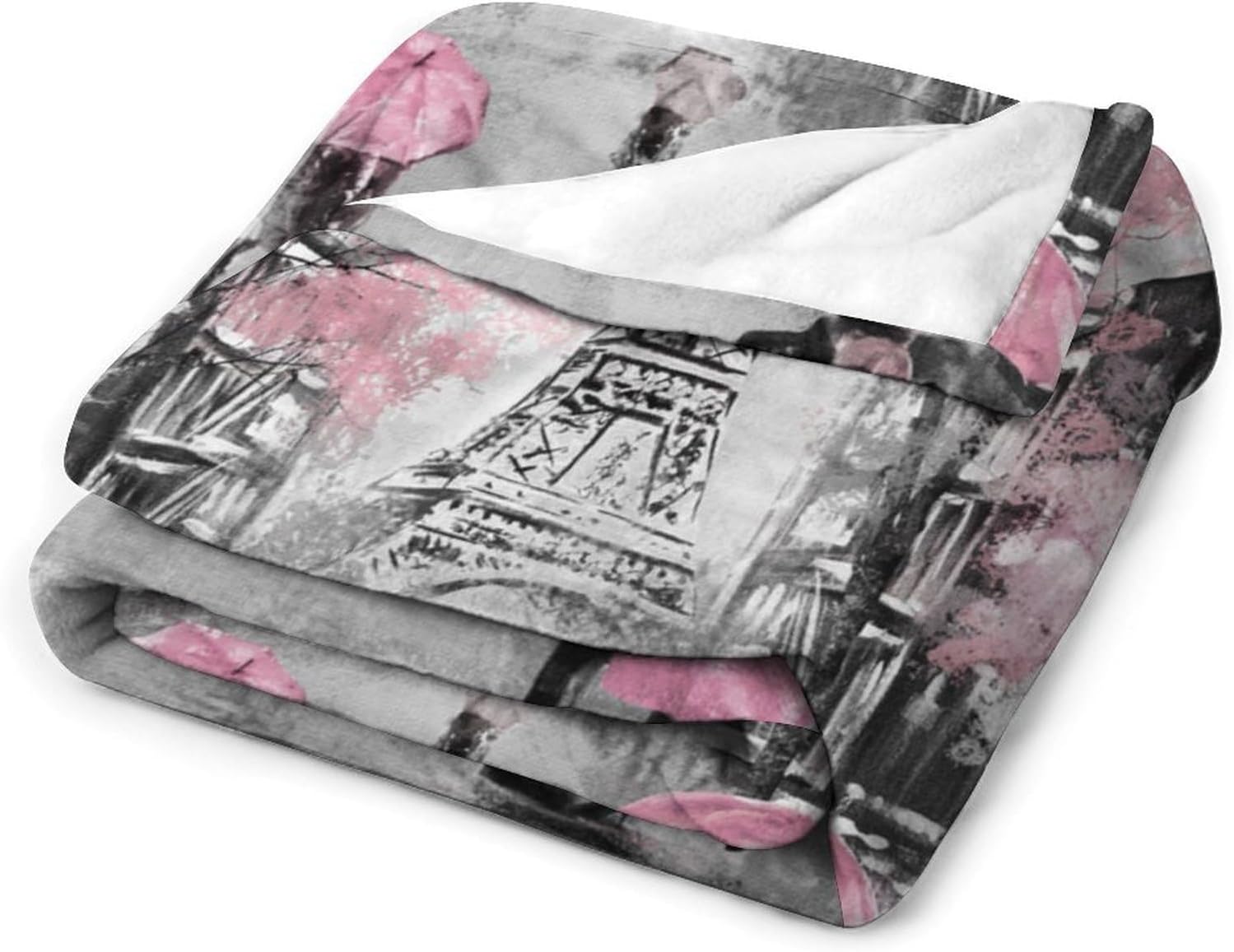 Paris Blanket Vintage France Scenery Eiffel Tower with Lover Couple Pink Tree City Landscape Soft Cozy Lightweight Throw Blanket for Girls Women Bedroom Living Room Dorm Chair Sofa Travel 60x80in