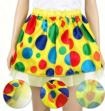 Adult Clown Tutu Skirt Elastic Short Rainbow Polka Dot Skirt for Halloween Festival Parade Carnival Circus Costume Clown Costume Accessories