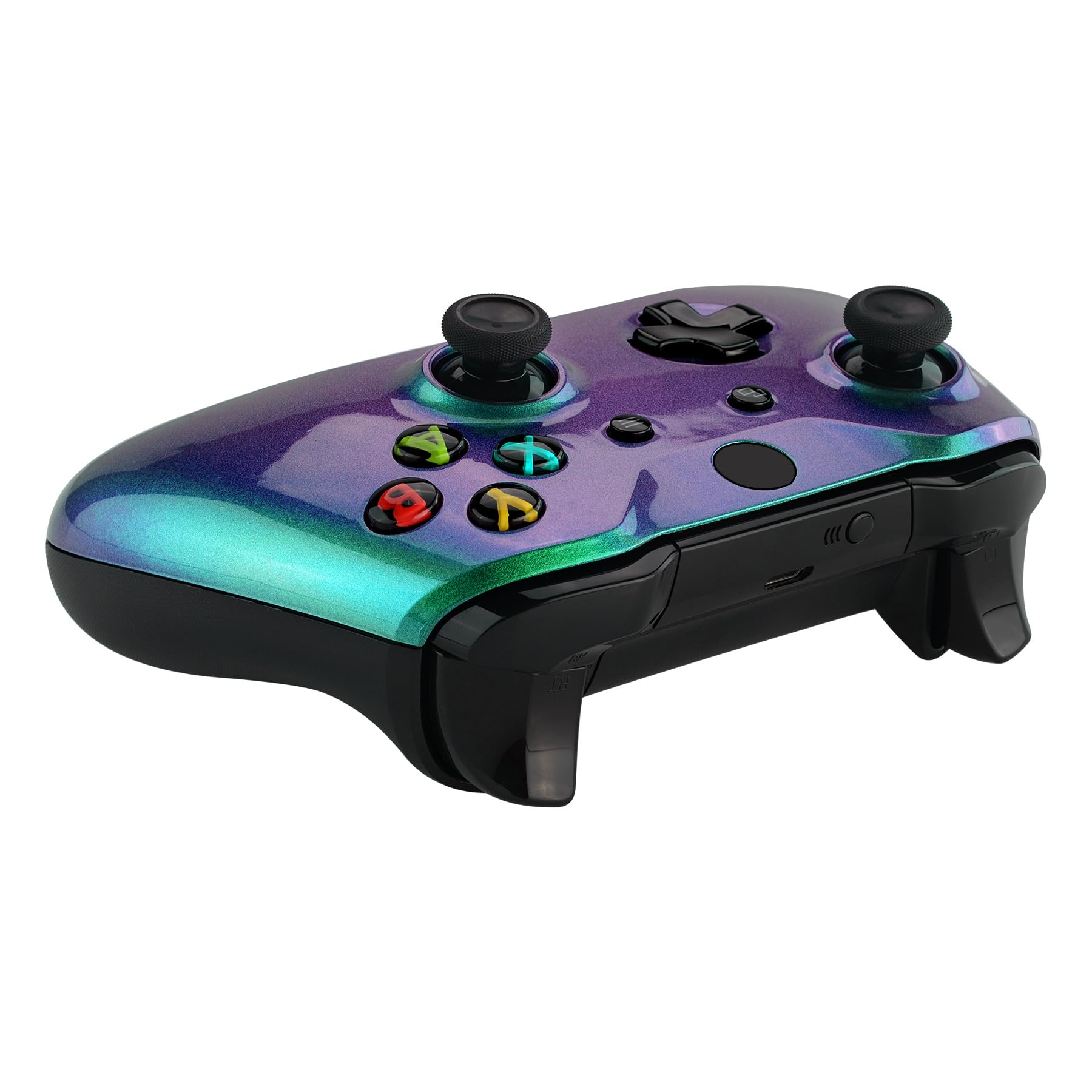 eXtremeRate Cover Frontale per Xbox One S Controller,Custodia Copertura Scocca Ricambio per Xbox One X Joystick Model 1708-Camaleonte Verde Viola