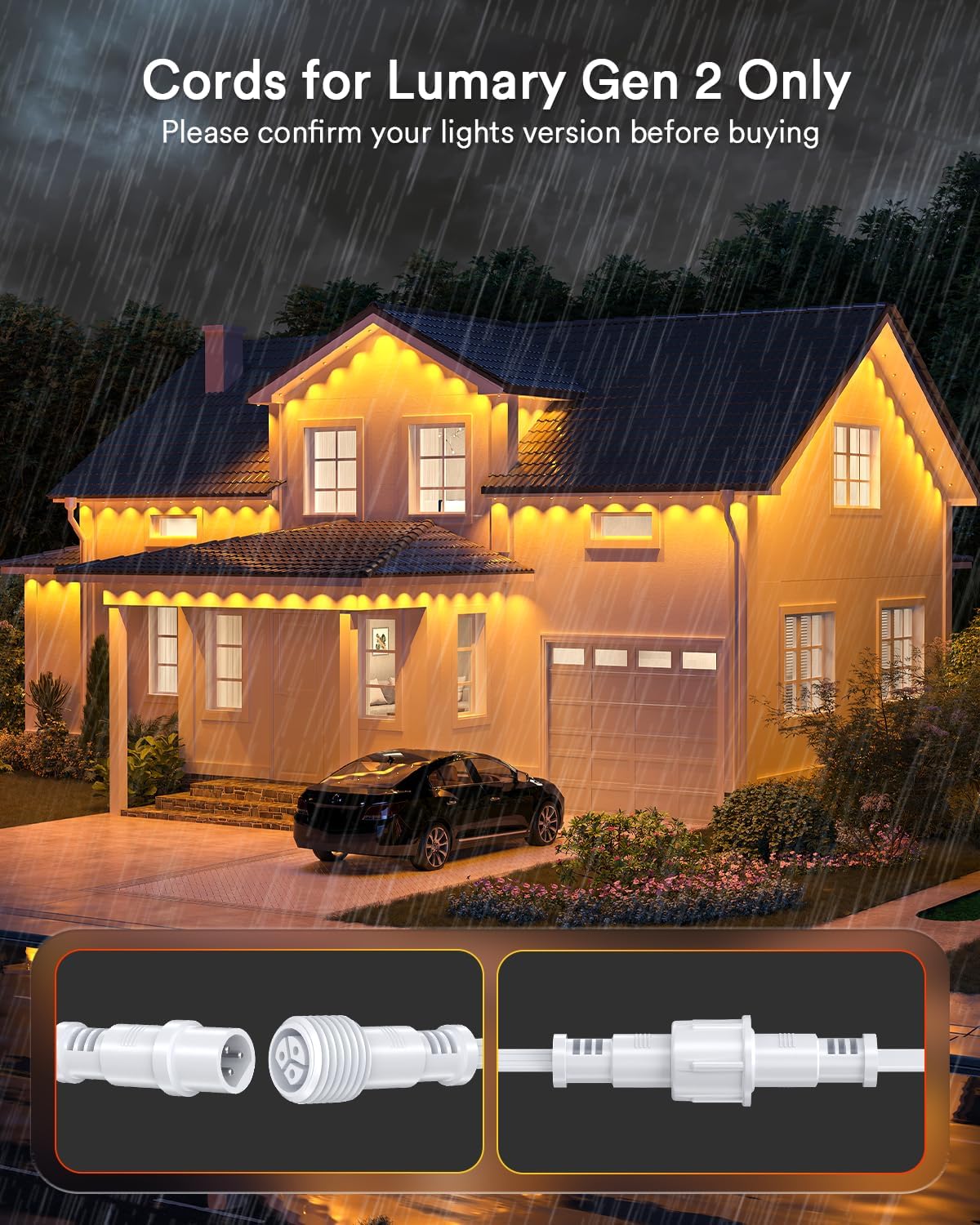 Lumary Extension Cords for Permanent Outdoor Lights Gen 2 Only, Not Work with Pro and Max Version, White, 12Ft