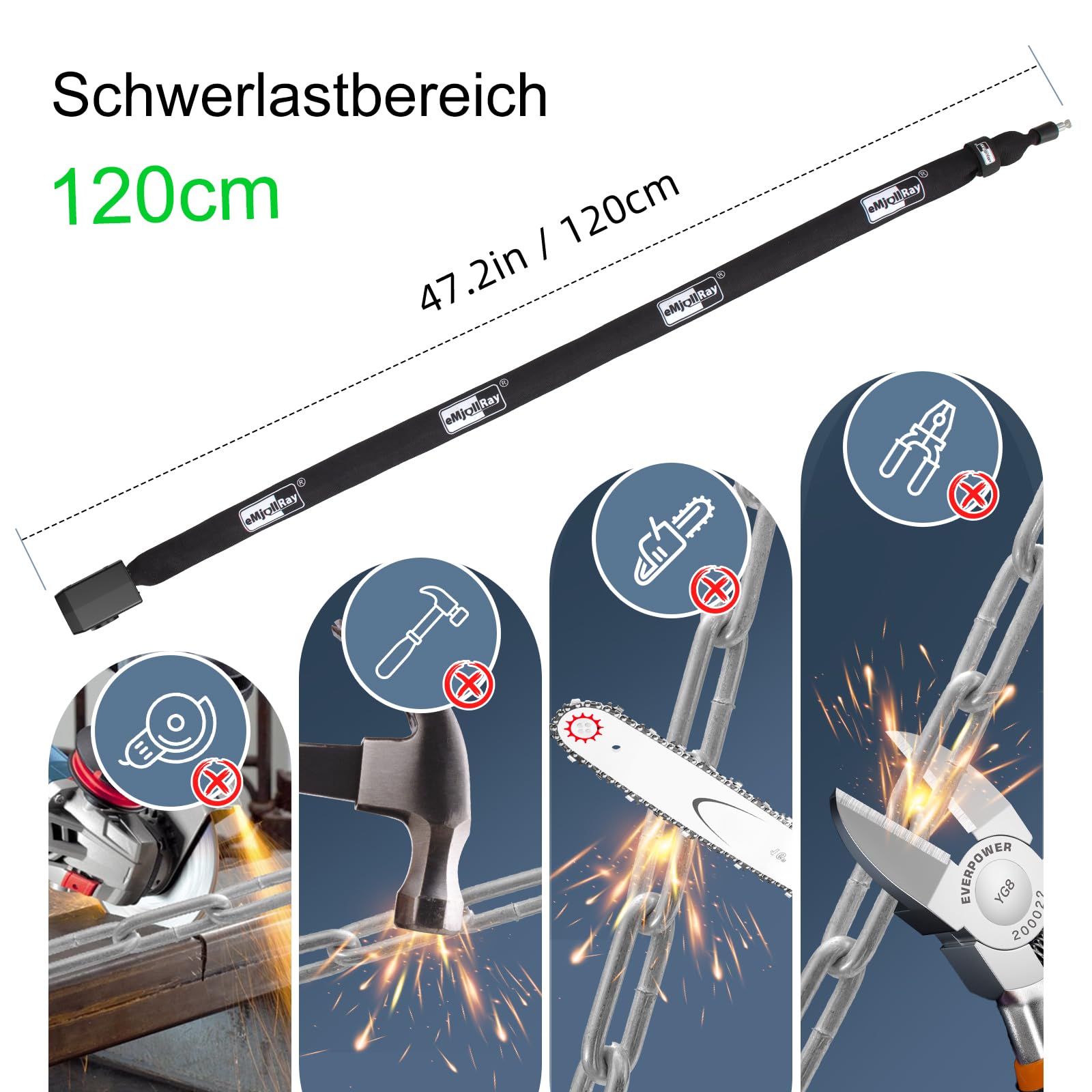 110dB Fahrradschloss mit Alarm 120cm 8mm Dick Fahrrad Schloss für E Scooter | Fahrrad Alarmanlage Schloss mit 2 Fernbedienungen, 3 Schlüssel, USB C Kabel, Tasche, Fahrradschloss Hohe Sicherheit für Ebike