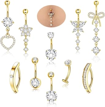Diamday 14G navelpiercing chirurgisch staal CZ navel ballen navel piercing sieraden zilver goud, Koper Zirkonia