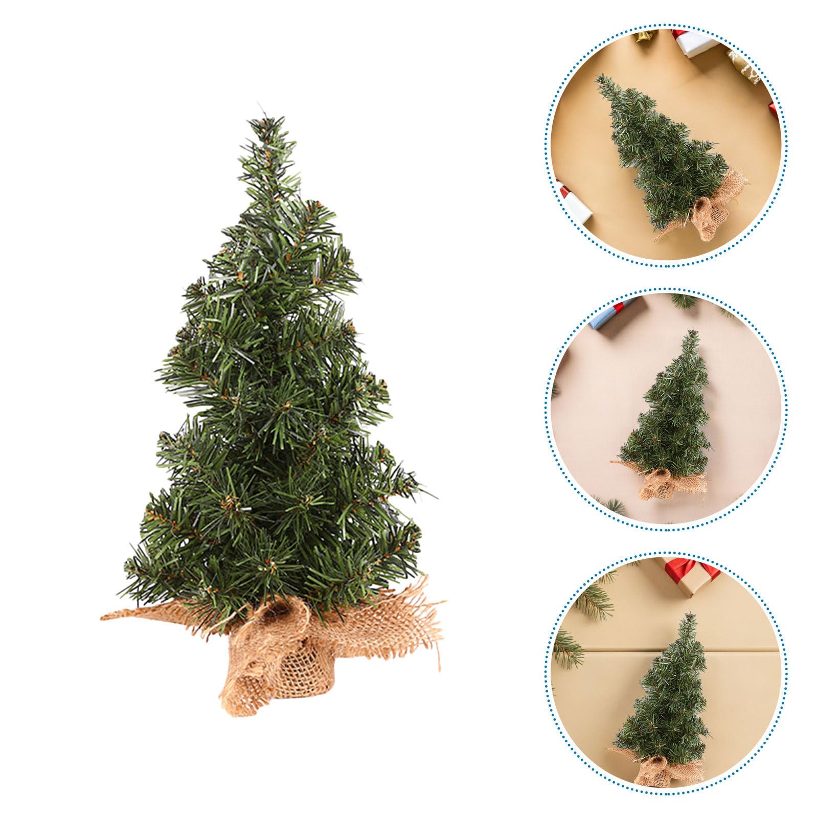 YARNOW 6 Pezzi Albero di Natale Mini Artificiale Verde con Base in Lino, Decorazione Natalizia da Tavolo per Cucina e Casa Accogliente, Albero di Natale Piccolo Realistico e Stabile