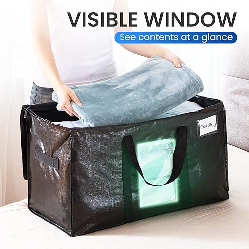 Miniatura 3 de TAILI - Bolsas de mudanza extra grandes, paquete de 4 bolsas negras resistentes para almacenamiento con ventana visible, asas envolventes,
