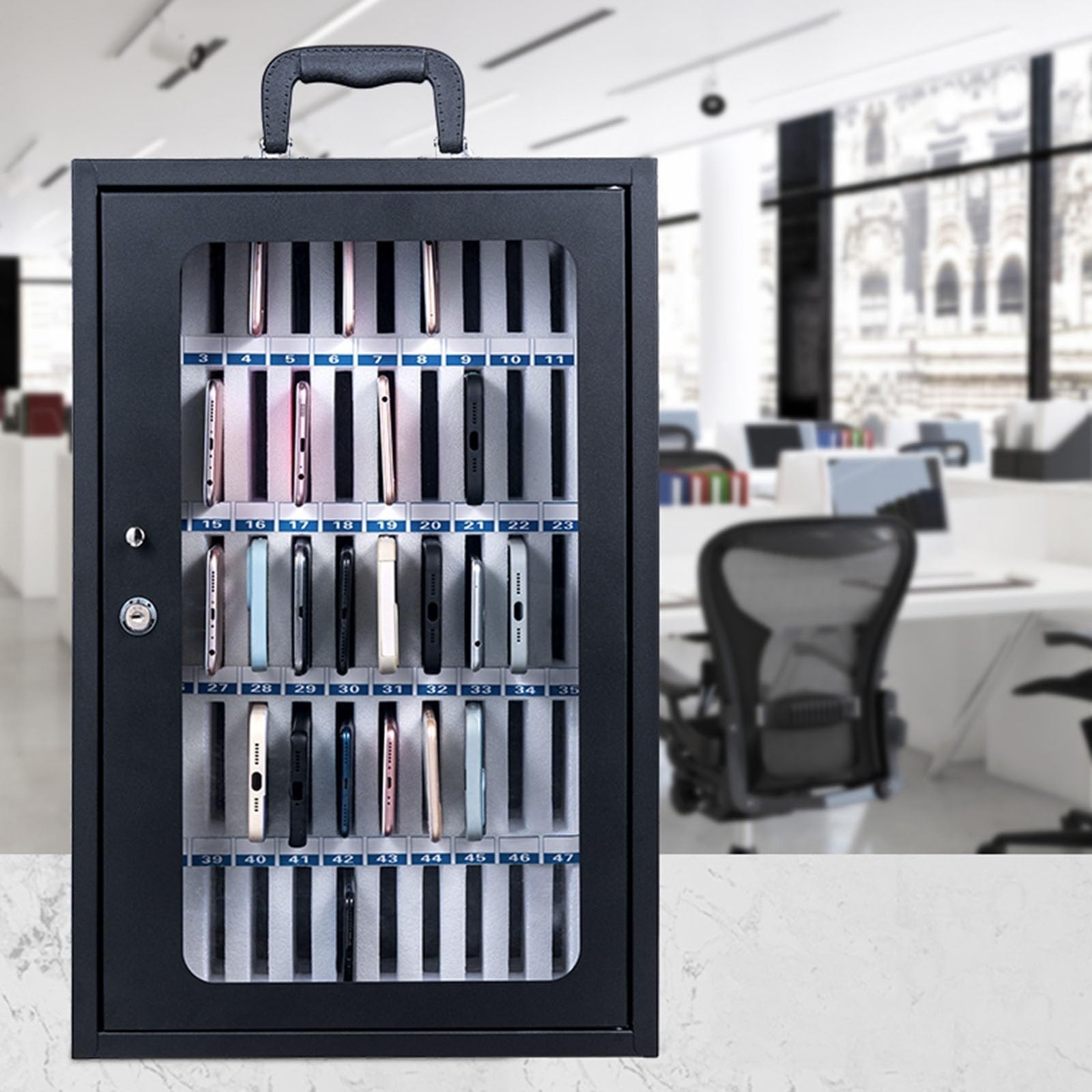 Armadietto per telefoni cellulari in acciaio, montabile a parete con serratura, portatile, cassaforte per telefoni cellulari della scuola aziendale(60 slots)