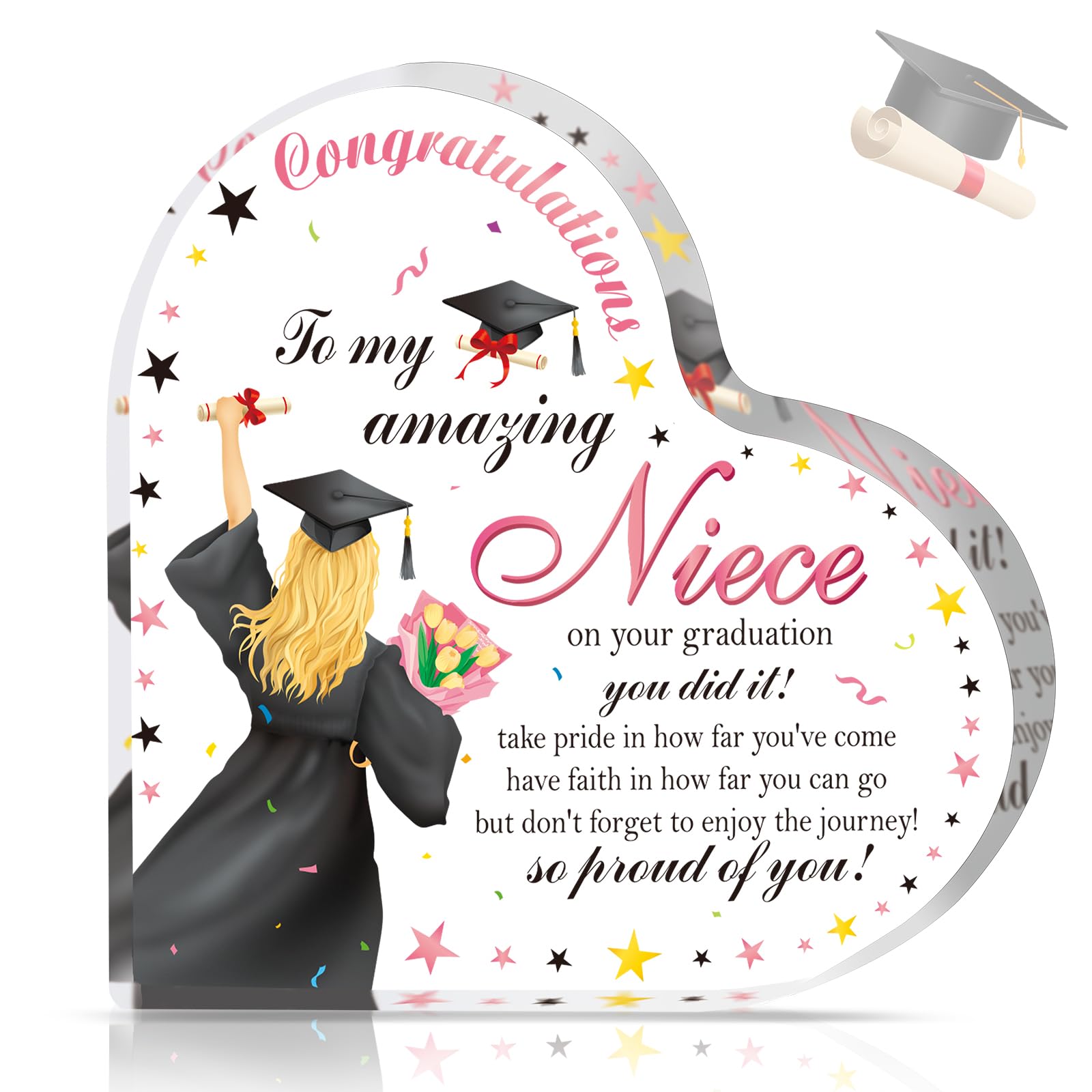 DPKOW Congratulations Graduation Gifts for Her 2026, Leaving School Gifts for Niece, Heart Shaped Acrylic Plaque Class of 2026 Gift Exam Prom Gift Well Done, Graduation Presents for Niece