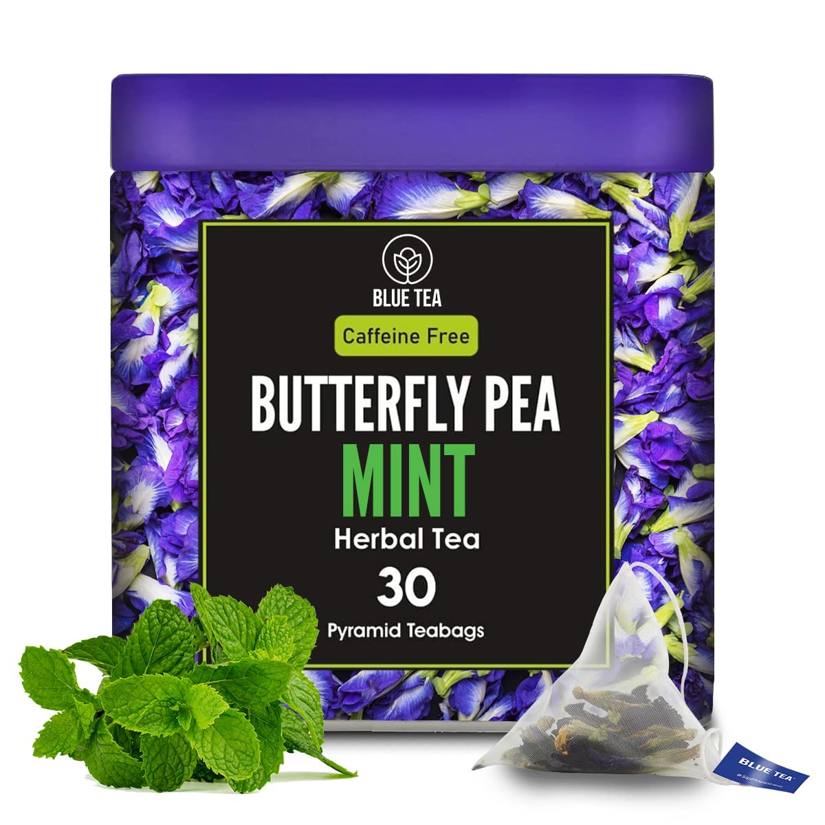 BLUE TEAButterfly Pea Mint Tea -30 Tea Bags || SUPER ANTI-OXIDANT || Herbal Tea - Caffeine-free - Non-GMO- Eco Conscious Tin Pack