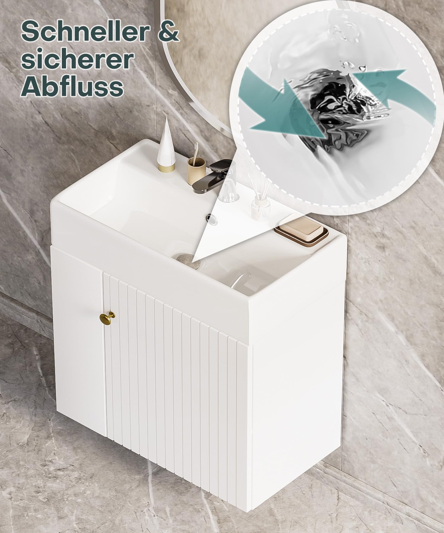 Yorbay Waschbecken mit Unterschrank 55 cm: Wandmontage Badezimmerschrank mit Keramik Waschtisch für Kleine Bäder - Modern Hängend Badmöbel Set für Gäste WC (Weiß)