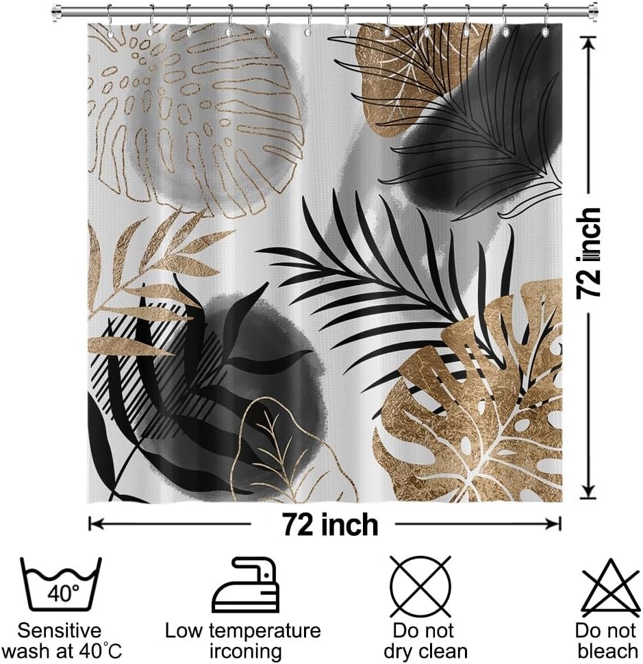 Boho Shower Curtain Set for Bathroom Waffle Abstract Black Grey Tropical Palm Leaves Shower Curtains 72x72inches Farmhouse Stall RV Minimalist Waterproof Fabric Shower Curtain with Hooks