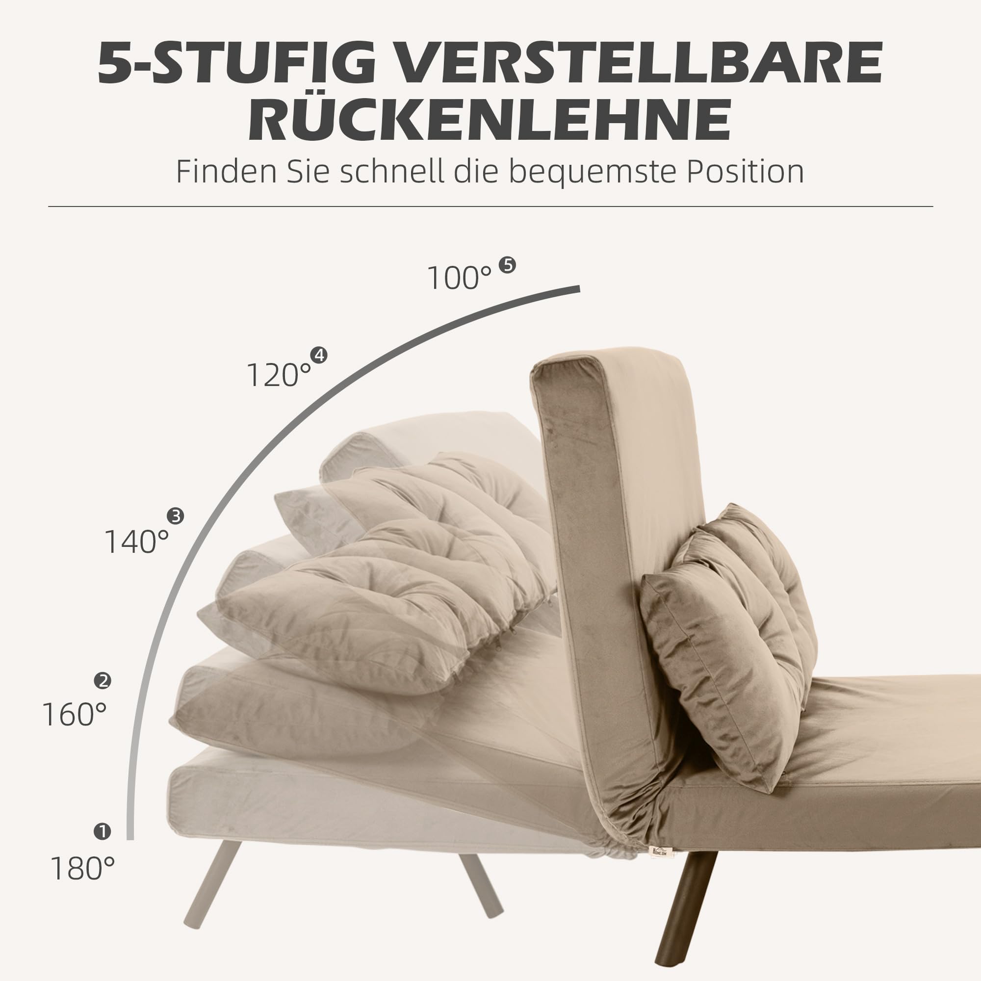 HOMCOM sofa rozkładana 4 w 1 2-osobowe z funkcją spania, 183 x 98,5 cm składana kanapa do spania z 5-stopniowo regulowanym oparciem, poduszką lędźwiową i welurowym wykończeniem dla salonu