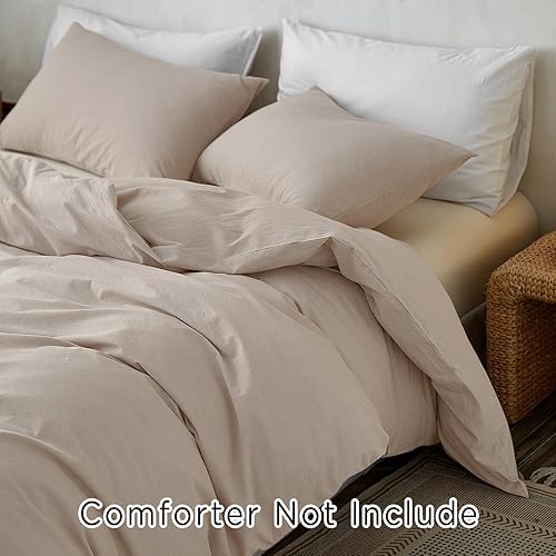 Miniatura 7 de TOCOMOA Juego de funda de edredón tamaño King, 100% algodón lavado con textura de lino, juego de ropa de cama de 3 piezas de color lino suave y