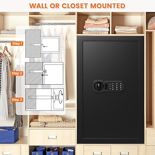 Miniatura 9 de Caja de seguridad ignífuga de 27.56 pulgadas de alto, caja de seguridad para el hogar de 6.1 pies cúbicos con bolsa impermeable ignífuga, caja
