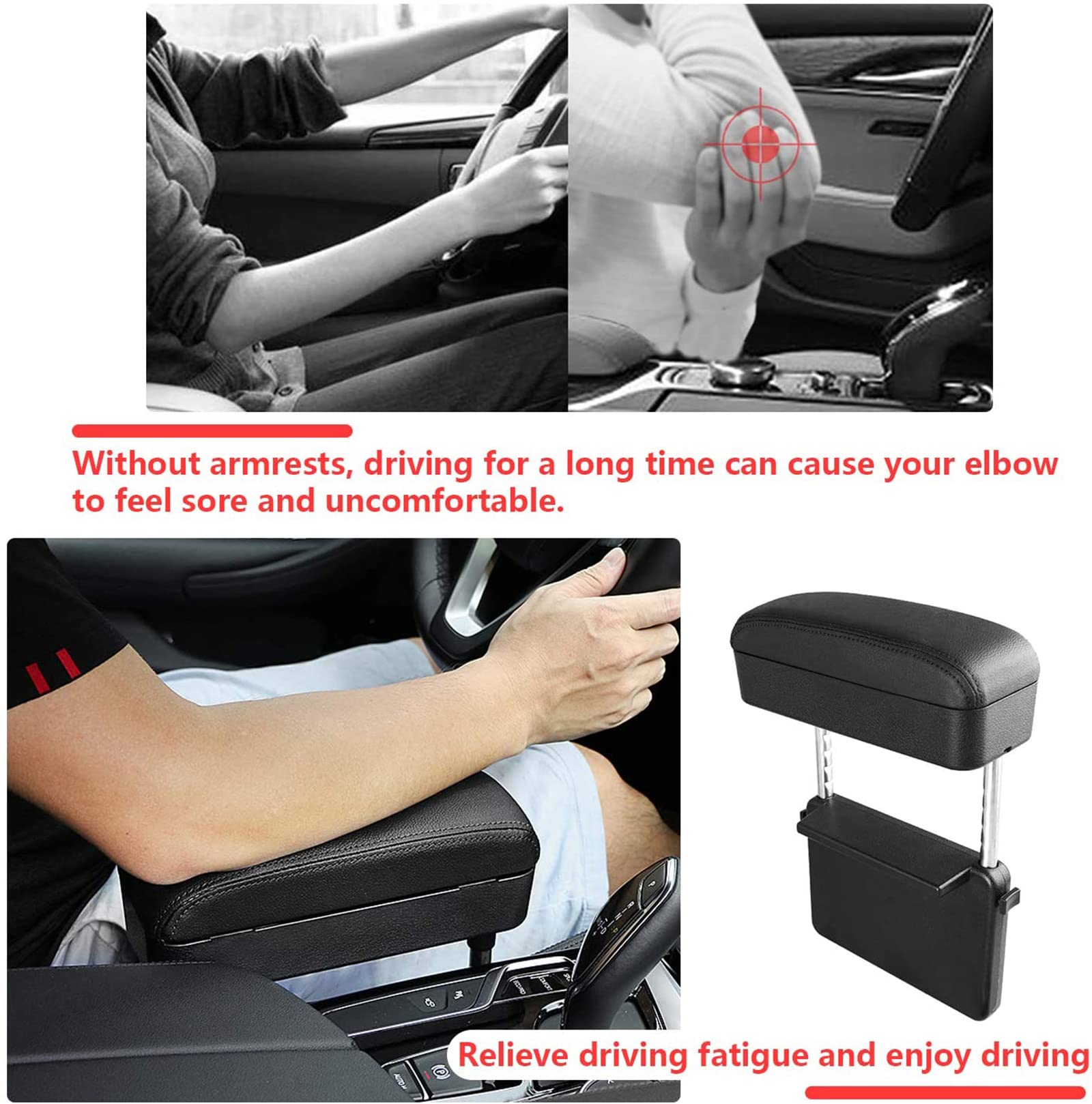 Coussin Accoudoir Console Centrale Voiture - Support Coude Avec Rangement Boissons - Universel