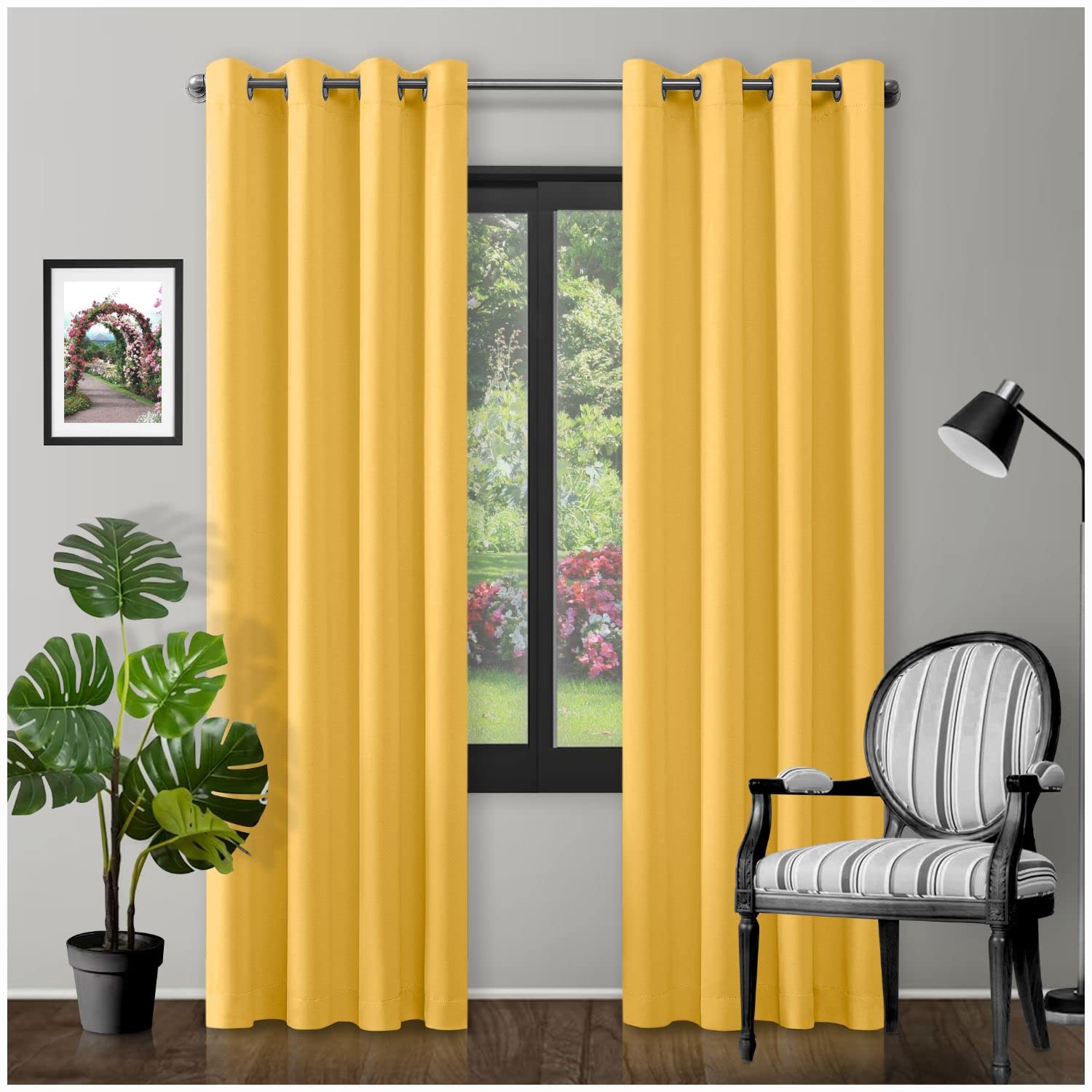 GC GAVENO CAVAILIA Eyelet Top Blackout Curtains Large Door Thermal Insulated Panels For Bedroom/Living Room, Ochre, 66X90 Inch