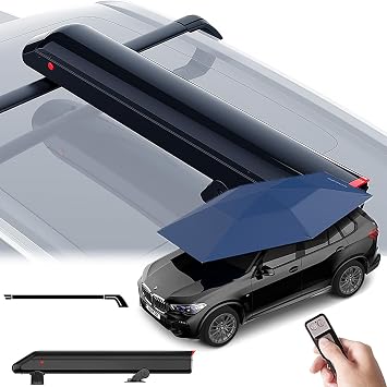 Automatic Car Umbrella Tent, Upgrade Car Parasol with storage box/Roof Rails, 5000mAh Battery, Remote Control, UV Protection Parasol Tent, 3800 * 2800MM,Blue