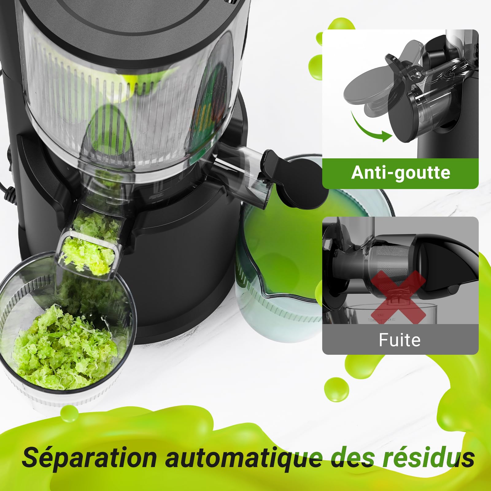 AOBOSI Extracteur de Jus à Froid 200W, Grande Ouverture 135 mm, Centrifugeuse Silencieuse avec Vis Sans Fin 8 Étages, Triple Filtration