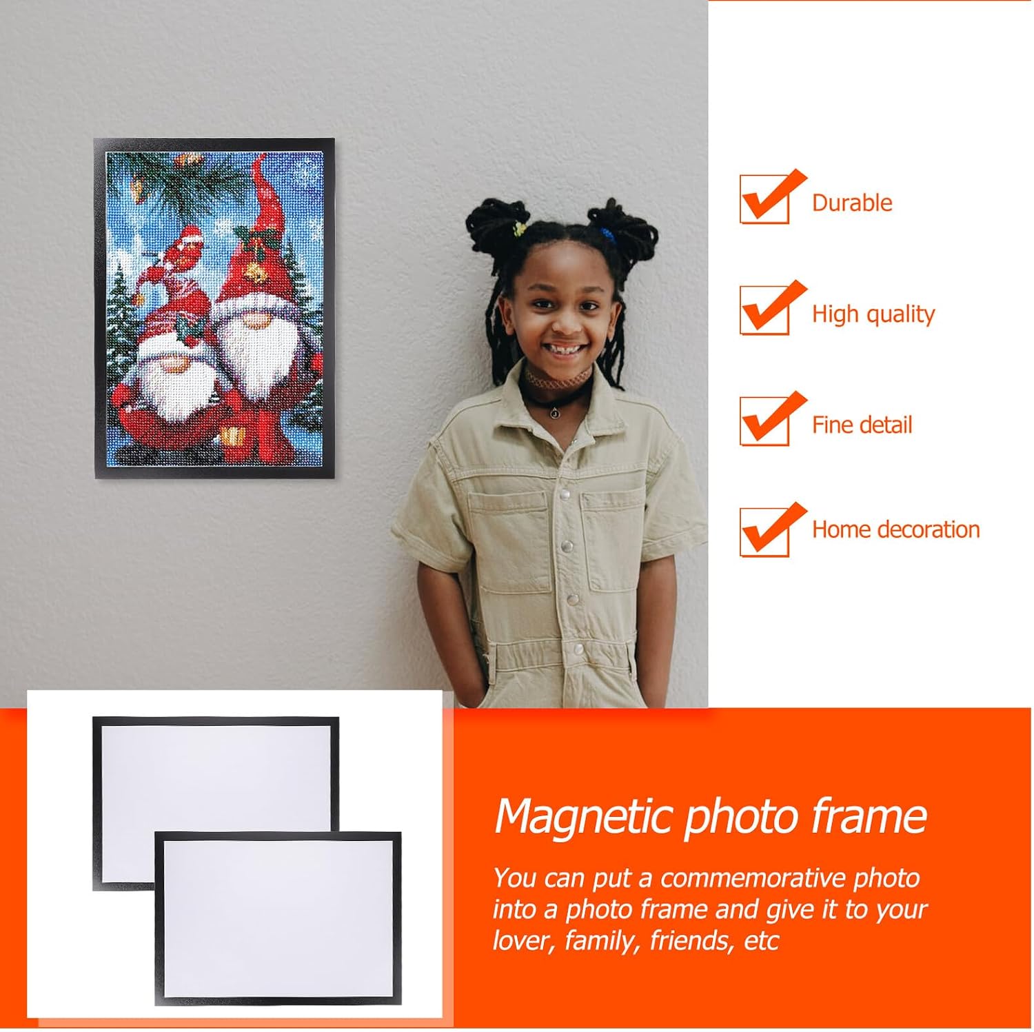 Uonlytech 2 Sets Magnetic Self-adhesive Picture Frames Black for Wall Display Home Decoration Photo and Painting Holder Simple Design Practical Use
