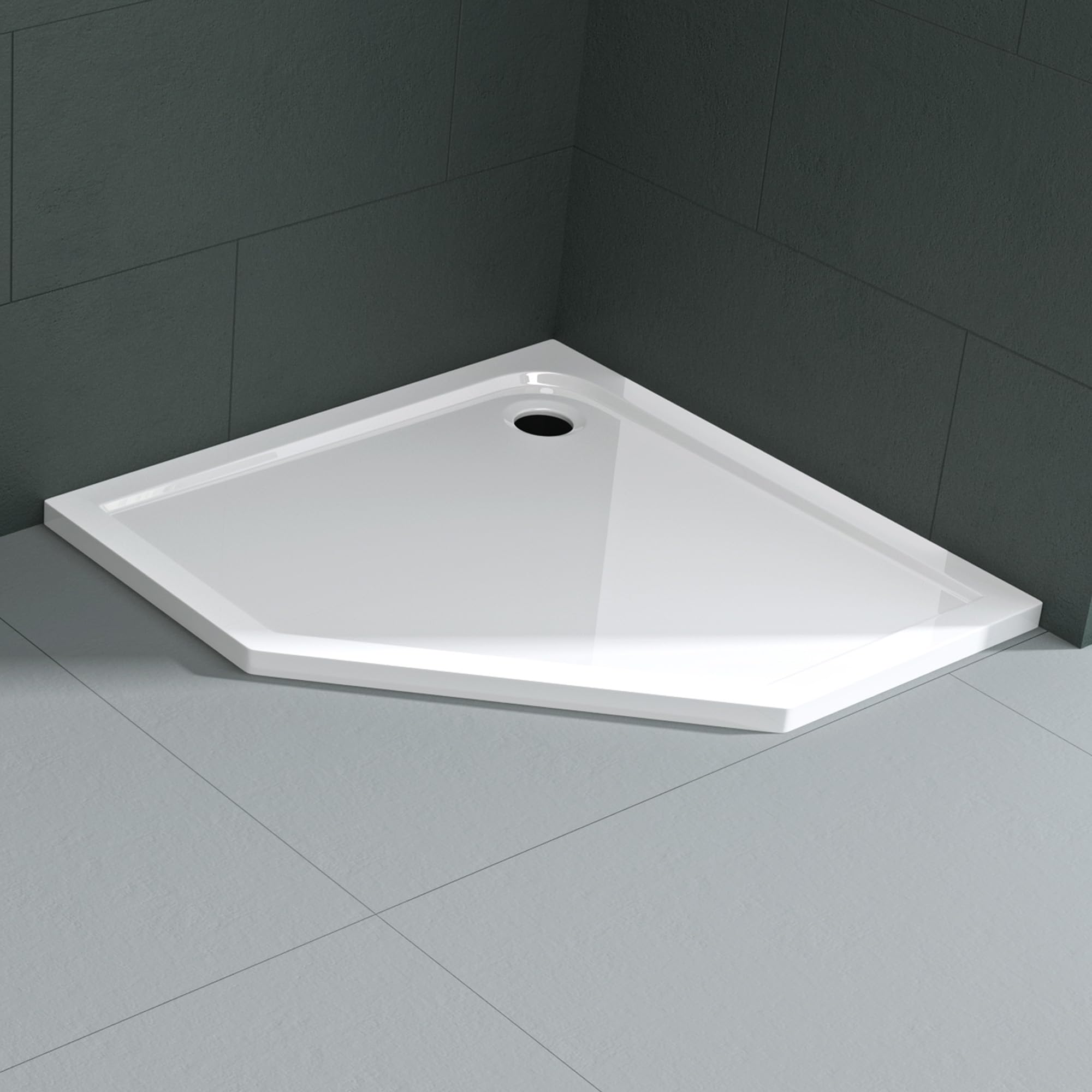 Mai & Mai Duschwanne Duschtasse 90x90x4cm Fünfeckig Weiß | aus hochwertigem Acryl für Dusche Duschkabine Faro5