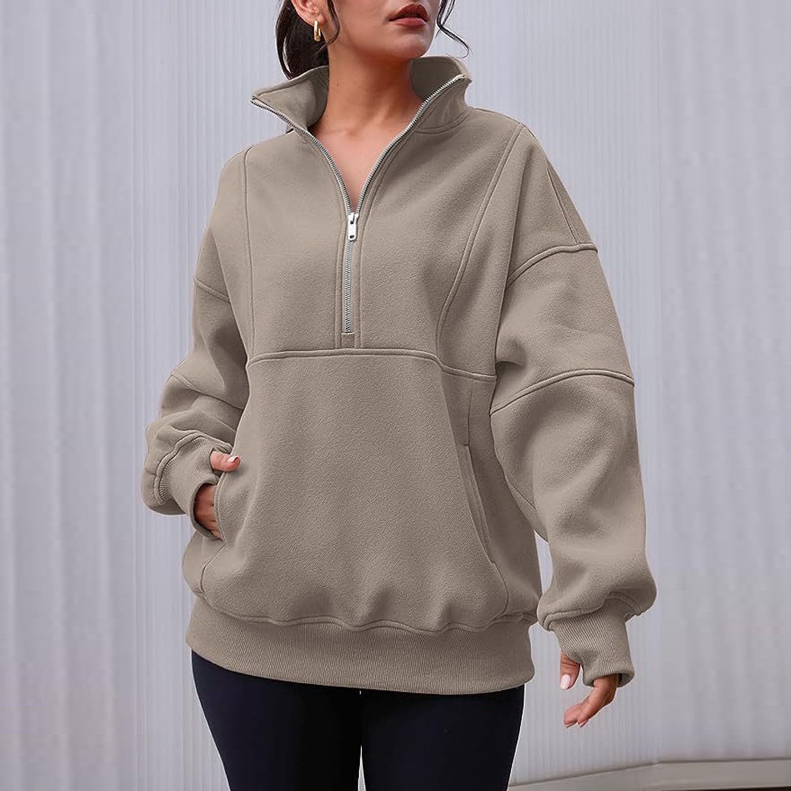 Sudaderas de cuello alto occidental para mujer, ajuste holgado, sudaderas casuales universitarias, cómodas, con cremallera de bloque de color, forro polar, para otoño, anime, cuello redondo, con