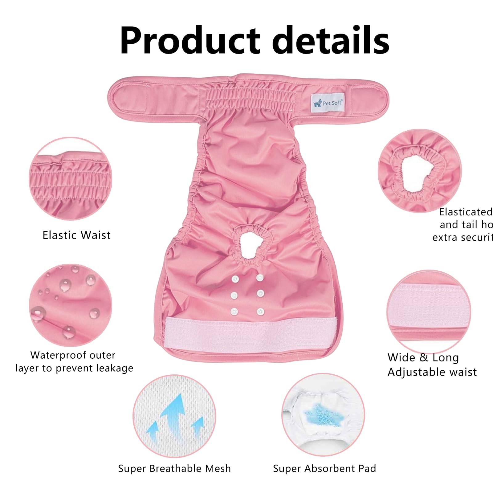 Janety 3 Pieces Washable Dog Diapers, Menstrual Pants, Black Pink Purple, Adjustable Highly Absorbent Nappies - Image 3