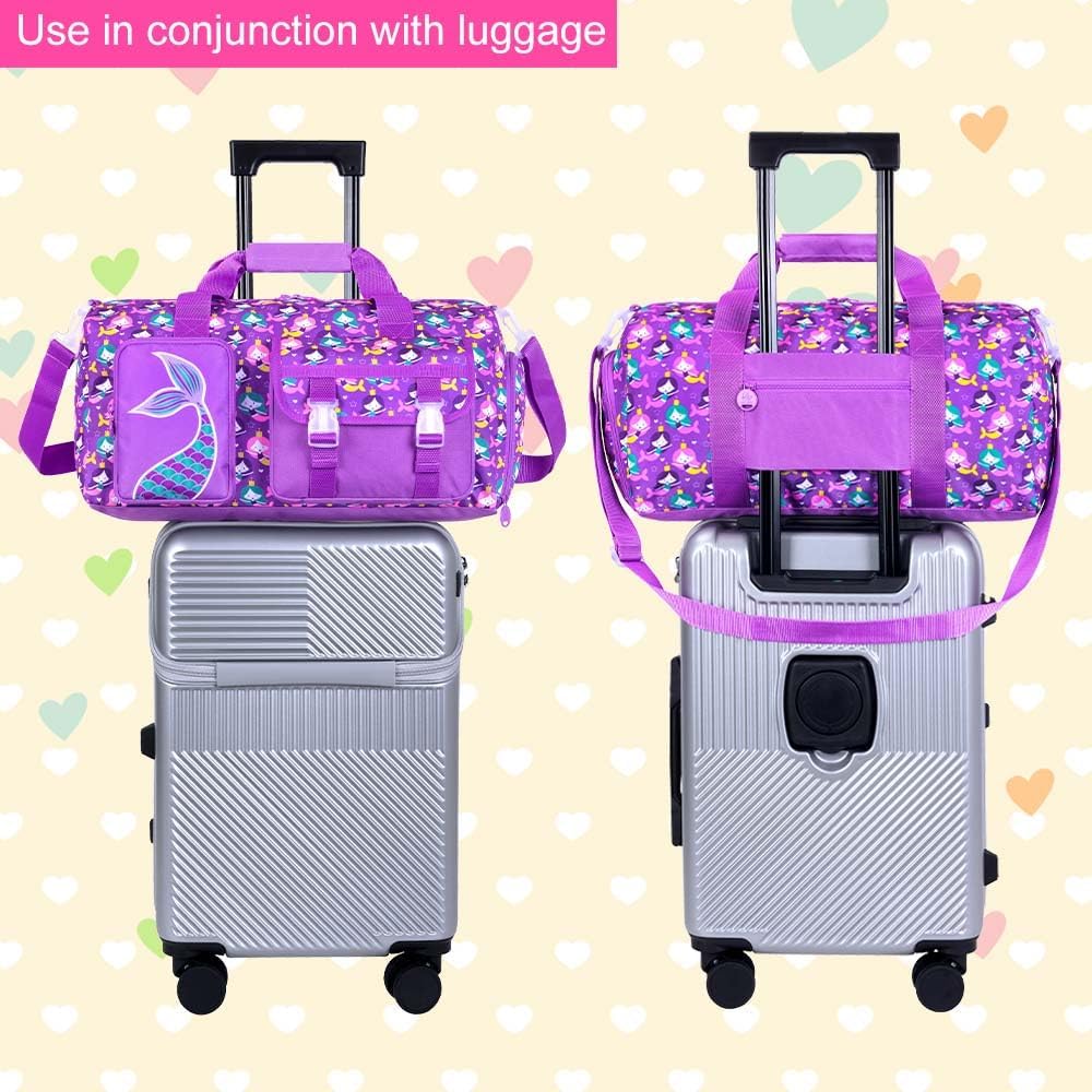 AGSDON Dance Ballet Bags for Girls, Kids Duffle Gym Bag Travel with Shoe Compartments Sports Ballet Bag Teens Weekender Sleepover Carry On Bag Unicorn/Dinosaur - Image 3