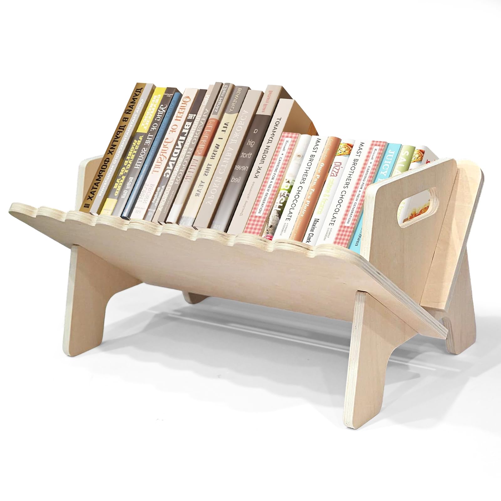 Stuffygreenus Wooden Tabletop Bookshelf Scalloped Titled Desktop Bookshelf Small Cookbook Bookcases Display Tabletop Storage Rack for CDs Magazine