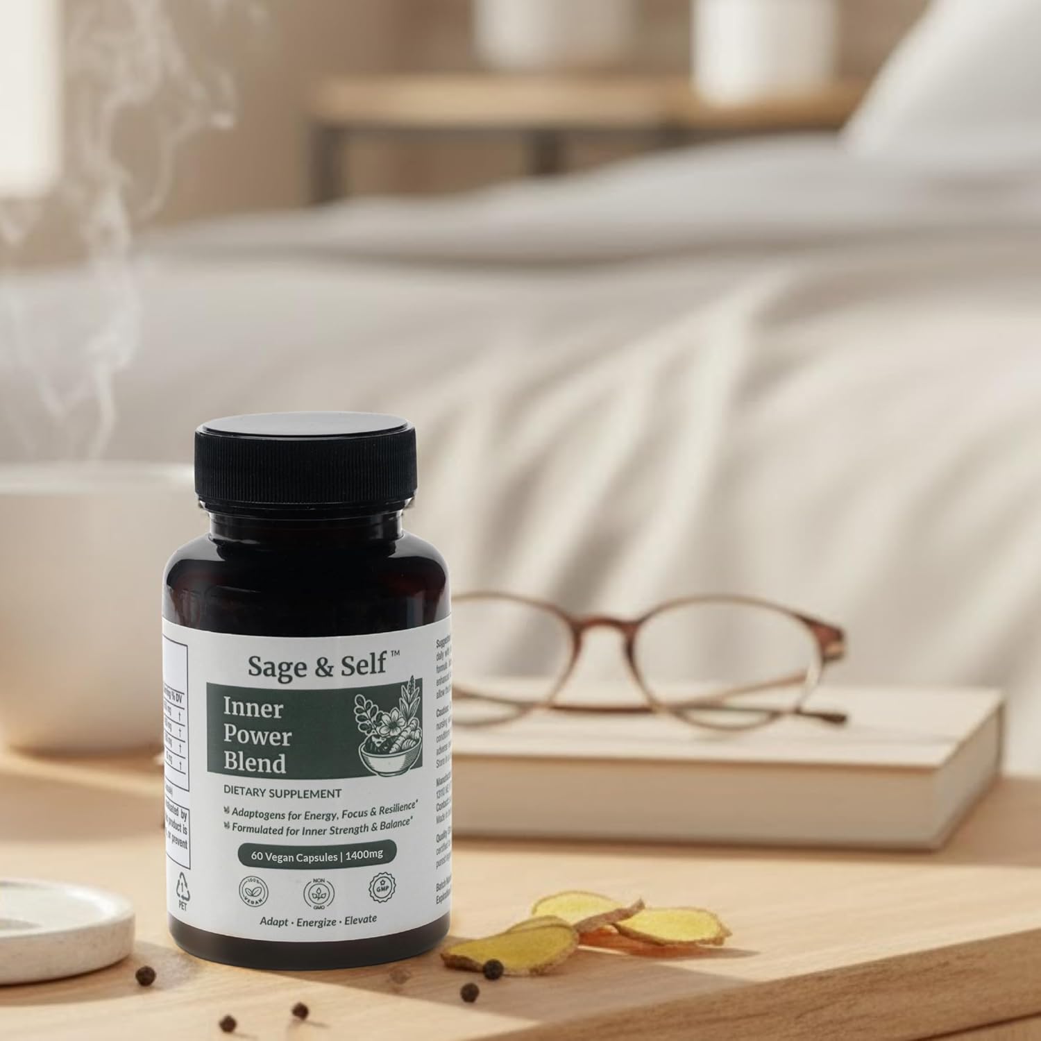 71pncPo9QsL._AC_SL1500_ Sage & Self Inner Power Capsules – Adaptogen Blend with Ashwagandha, Shilajit, Rhodiola & Black Pepper – Supports Energy, Resilience & Mental Clarity – 1400 mg per Serving – 60 Vegan Capsules