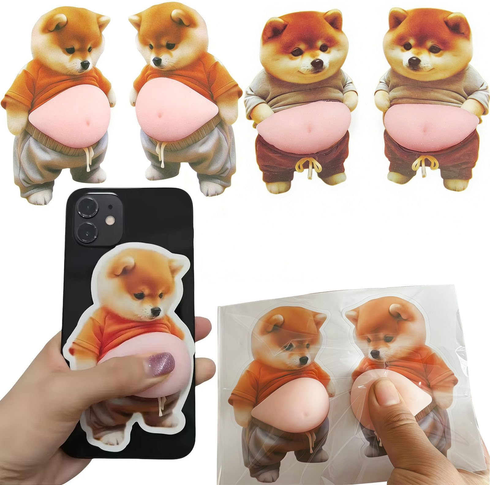 Shiba Inu Dog Sticker, 3D Soft Belly, Cute Sticker, Car Decoration, Mobile Phone/Notebook/Diary/Craft Supplies, Stress Relief Goods (Set of 4 - 1)