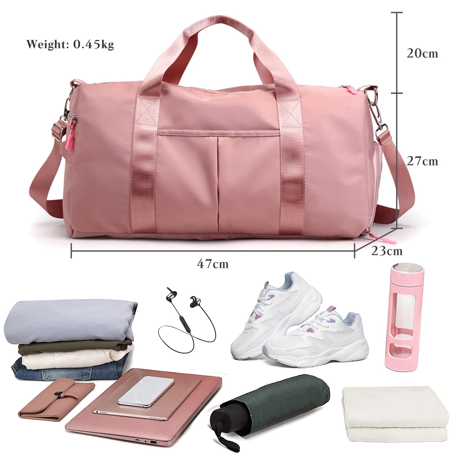 Borsa Sportiva da Donna Borsone da Viaggio Grande Borsa da Palestra con Scomparto per Scarpe Tasca Bagnata Sportiva Tote Gym per Palestra Viaggio Nuoto Rosa