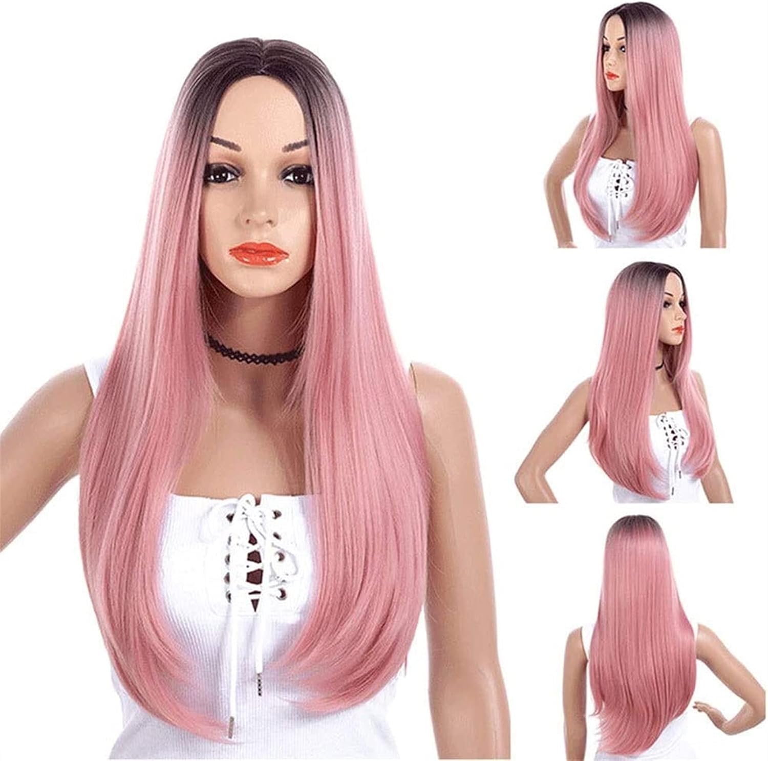 ウィッグヘアウィッグウィッグウィッグ26 5インチウィメンズグラディエントマイクロカールミドルスコアロング高温シルクヘアセットシミュレーション ファッションウィッグピンク グリーン カラー 最も優遇の