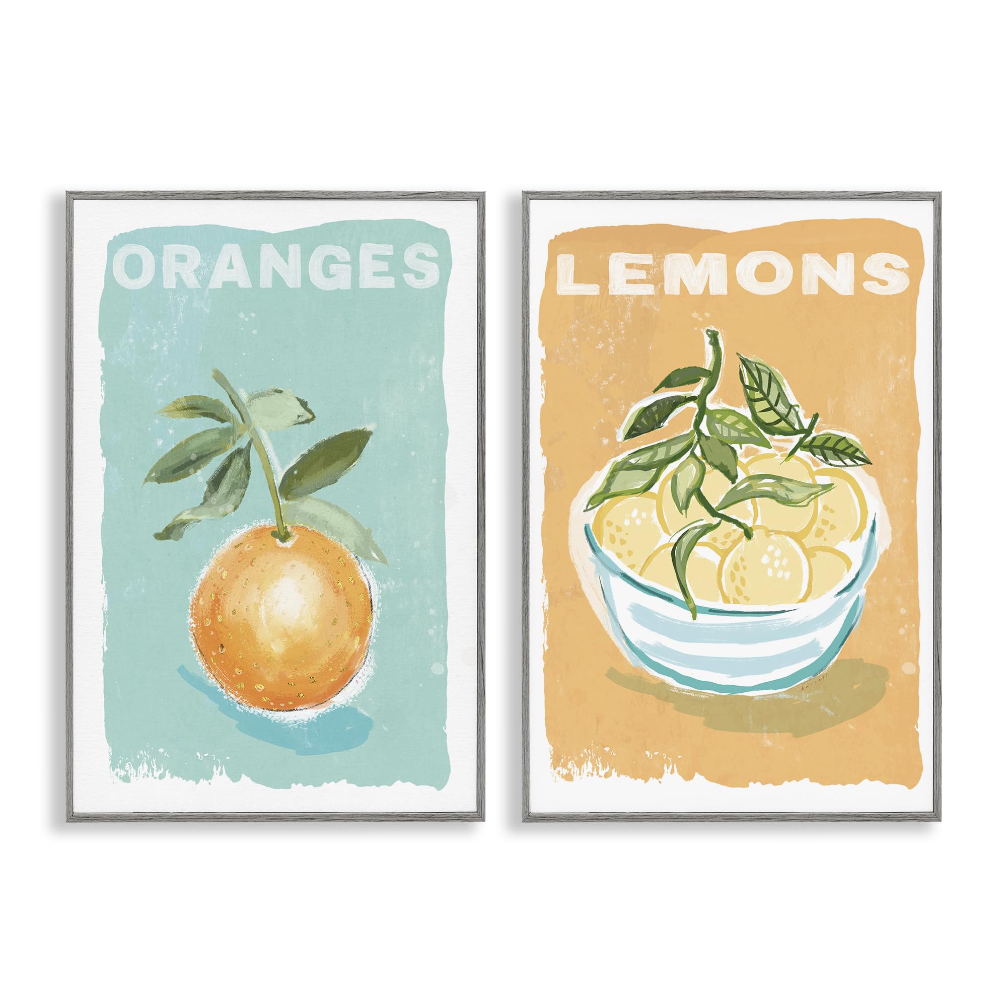Stupell Industries 'Citrus Twist Motif', 2pc Framed Giclee Art Set 2, Gray, 20 x 30 Inches, Easy to Hang and Sturdy, Made in USA, by Chad Barrett