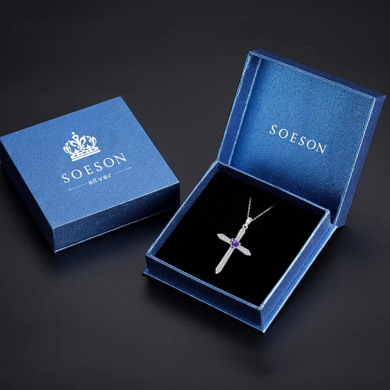 Cross Birthstone Necklace for Women Sterling Silver February Birthstone Necklace Pendant with CZ Purple Heart Necklace Crucifix Jewelry Gift for Mom Girls Halloween Christmas - Image 9