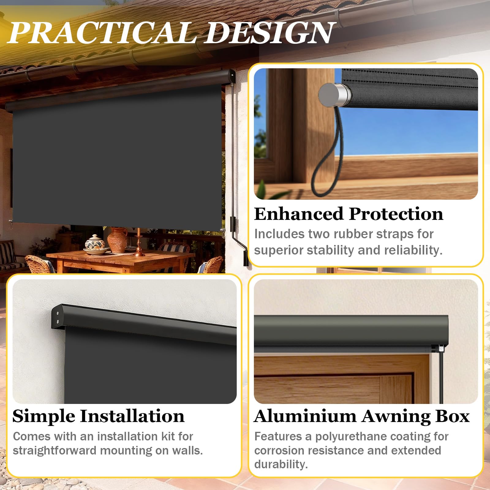 Verdego Toldo vertical exterior 160 x 250 cm, estor de protección solar exterior con manivela, protección visual, protección contra el viento, caja de toldo de aluminio, toldo vertical para balcón