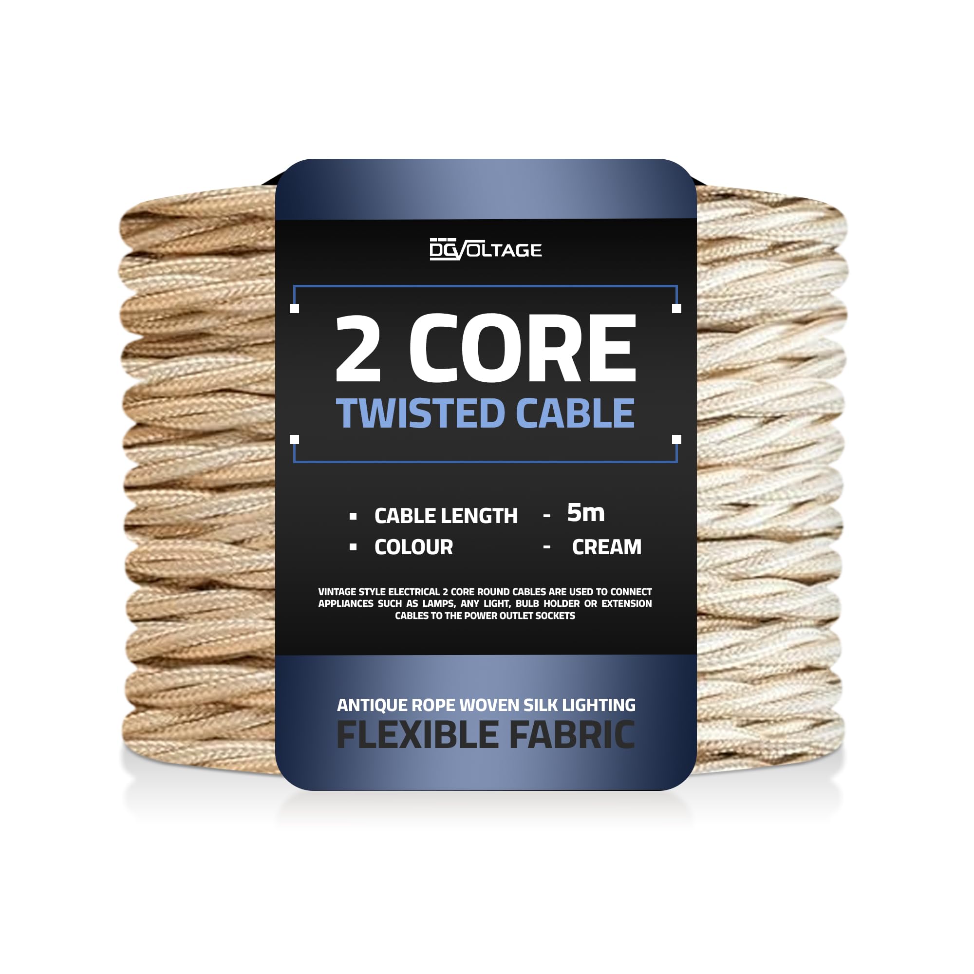 DC VOLTAGE 5m 2 Core Twisted Cable Flexible Wire Lamp Cord, 2 Conductor 16.4ft Fabric Covered Electrical Cable Antique Style Wiring Cloth Covered Braided DIY Lighting Electrical Cord (Cream)